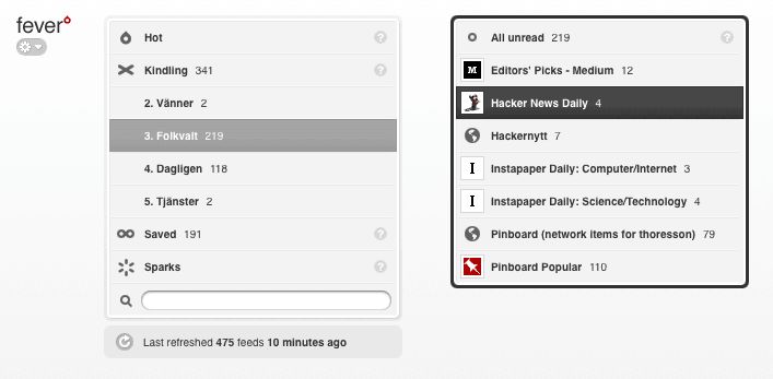 Med RSS-läsaren Fever hittar jag lätt vad andra tyckt är intressant.