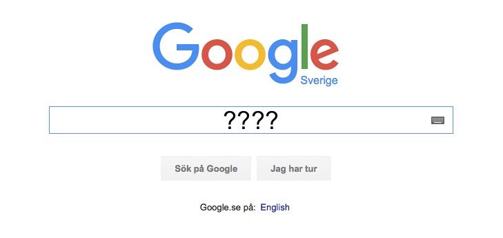 Googles sökfält med tre frågetecken.